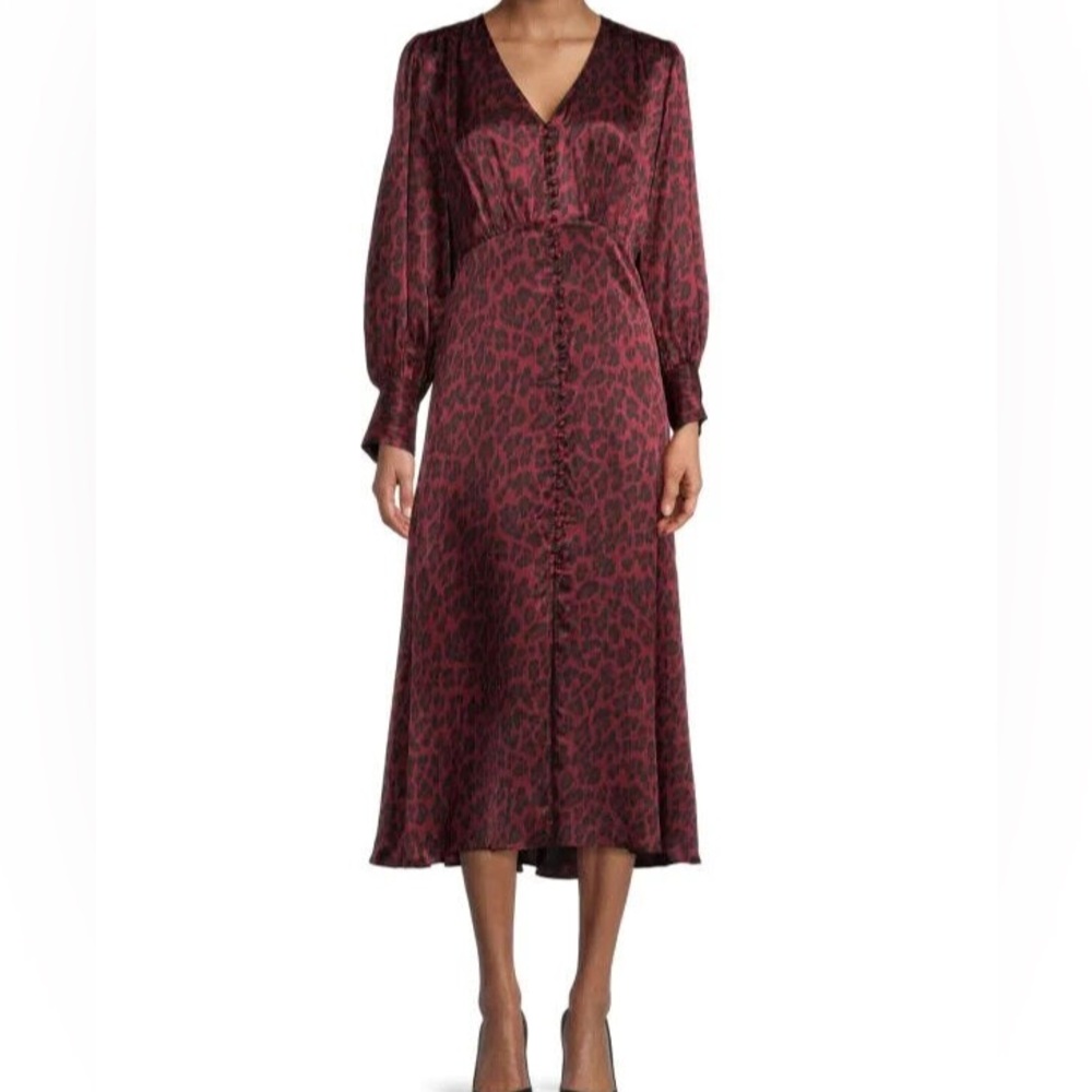 KOOPLES STRIKING LEOPARD PRINT BUTTON DOWN SILK BLEND DRESS